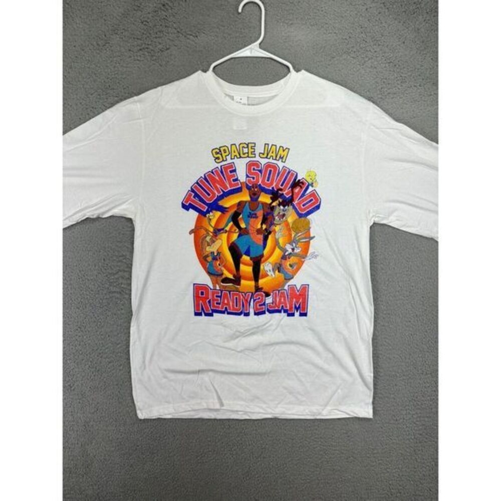 Box Lunch T-Shirt Adult XL White Space Jam Ready 2 Jam‎ Tee Long Sleeve Mens NEW